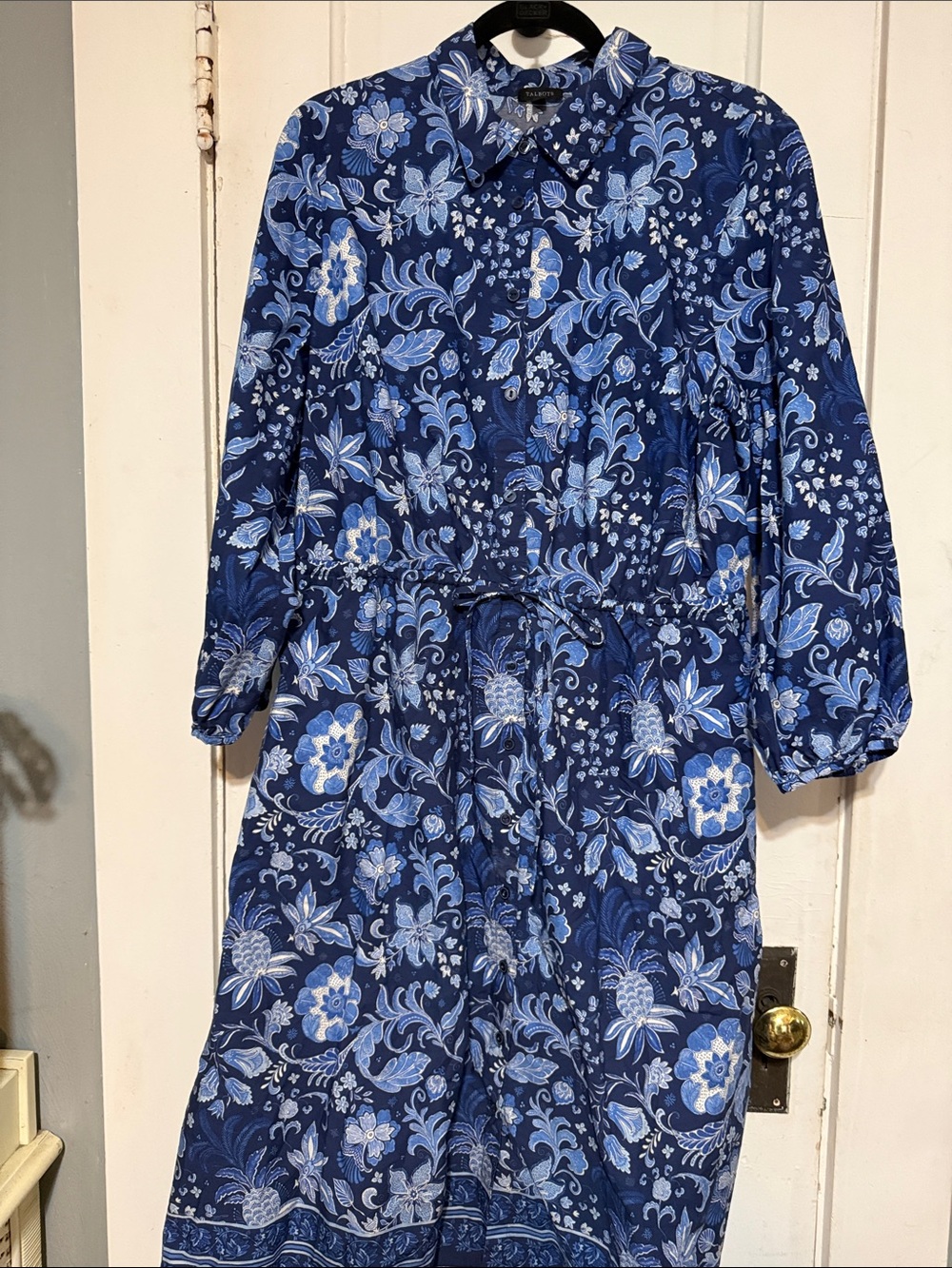 Talbots Navy and Light Blue Floral Shirt Dress